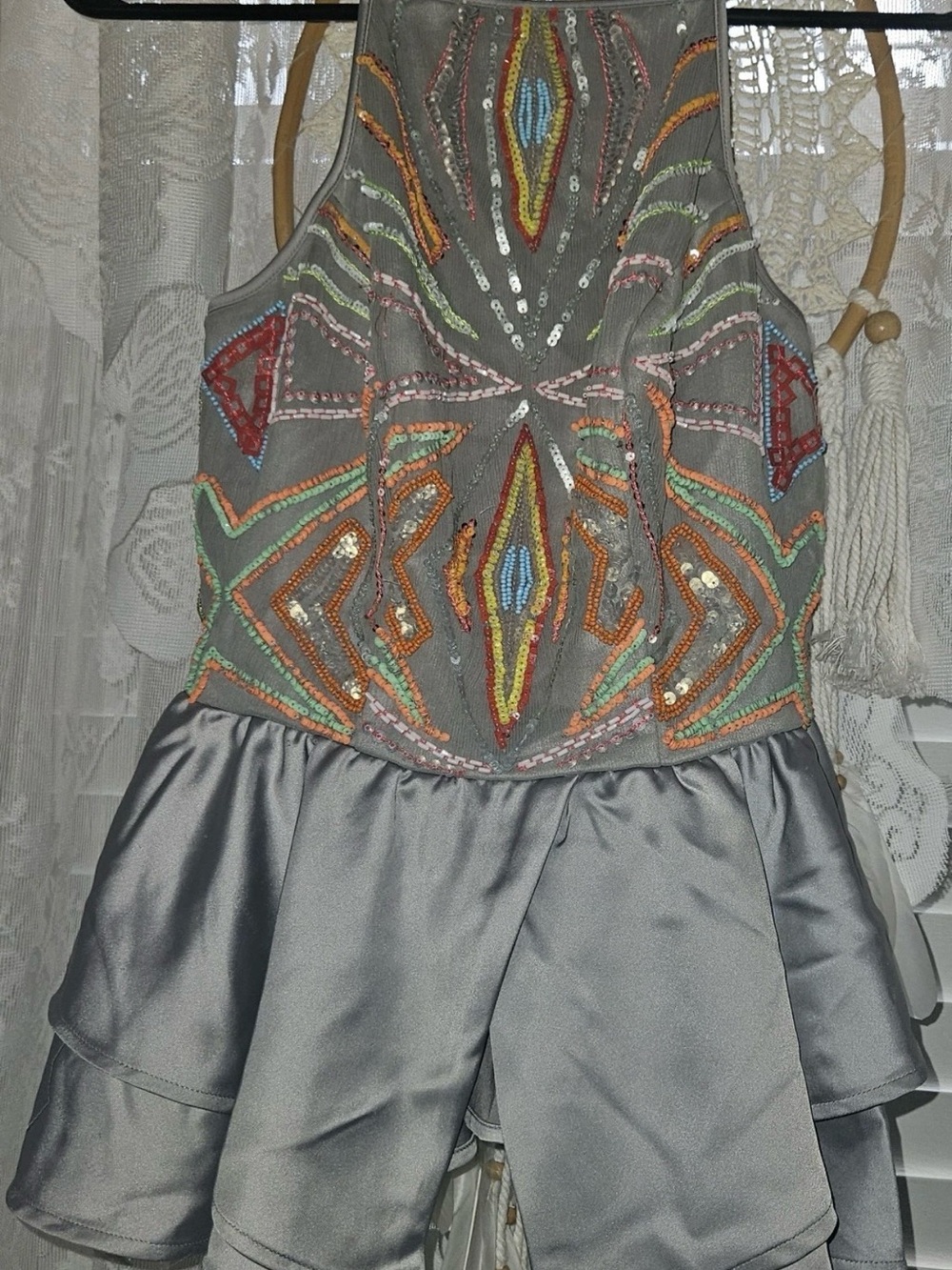 Y2K Bebe Beaded Mesh Satin Babydoll Peplum Cami Top Gray XXS - Picture 2 of 12